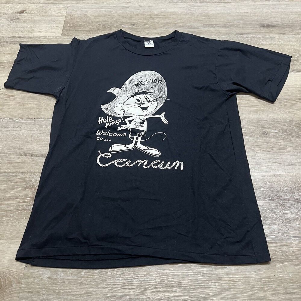 Vintage Cancun Speedy Gonzalez Black Graphic Shirt Mexico Single Stitch Size XL